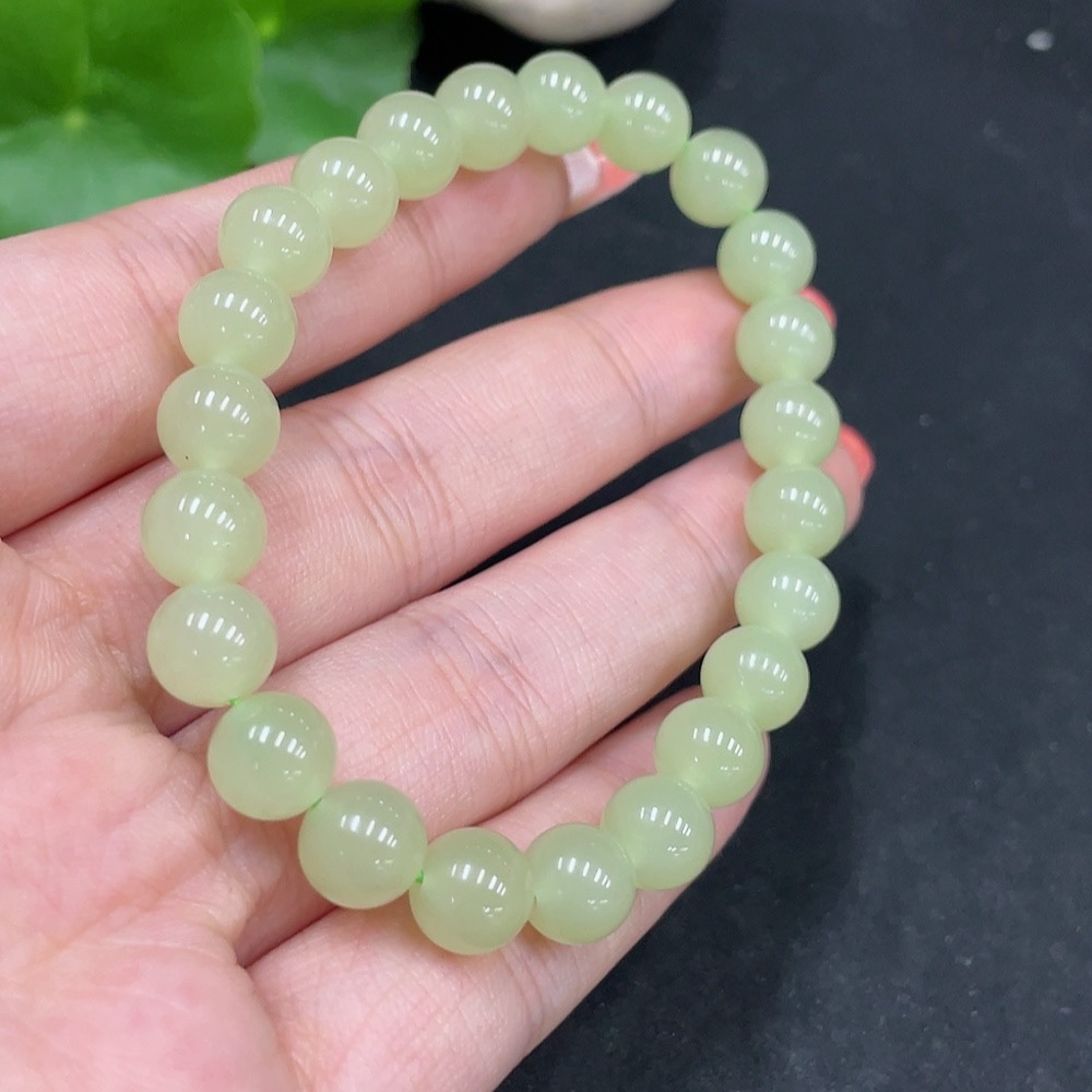H35084496 Hetian Jade Bracelet, approx. 7.8mm beads, total weight approx. 18.4g