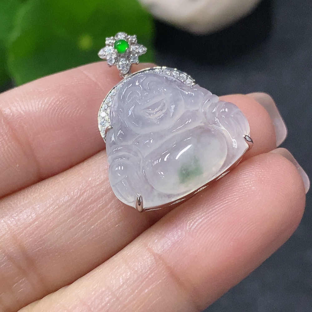 F34042651 Jadeite Inlaid Buddha Pendant 18k Total Weight Approx. 3.72g
