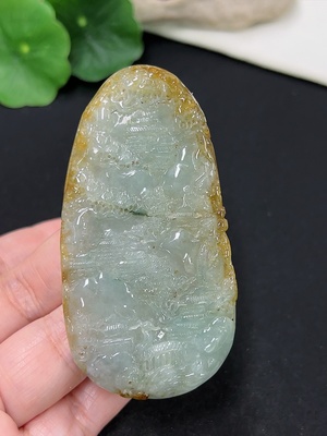 F41942037 翡翠山水牌挂件 货品总重约42.07g