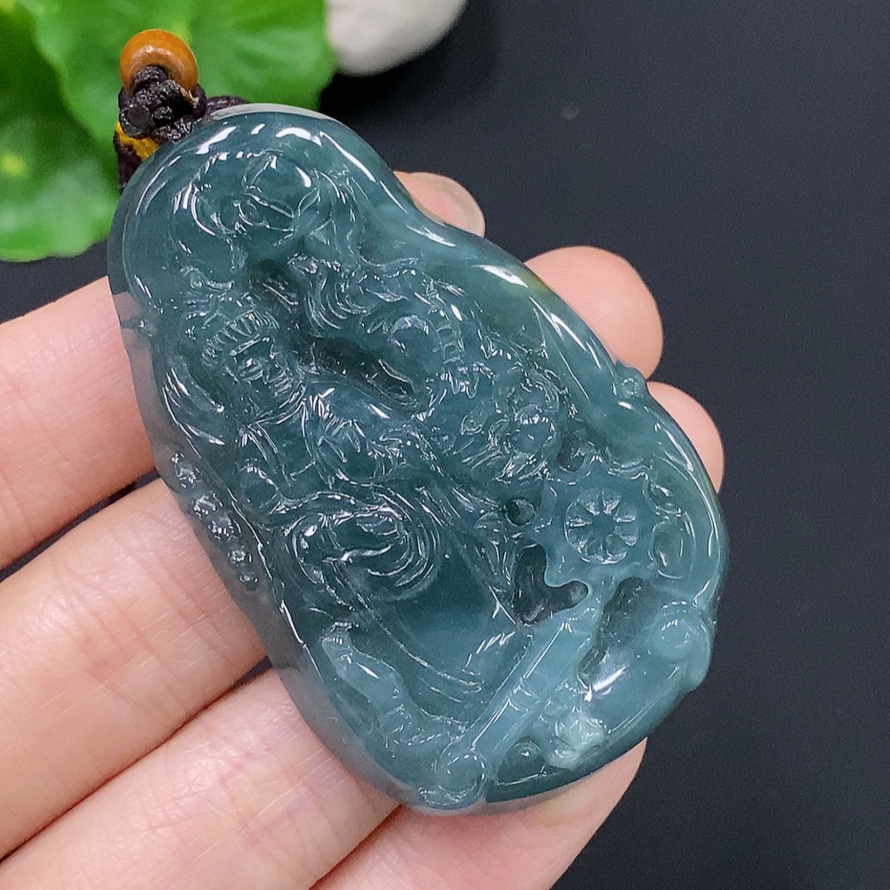 F28240911 Jadeite Manjushri Pendant (Total Weight with Cord Approx. 34.7g)
