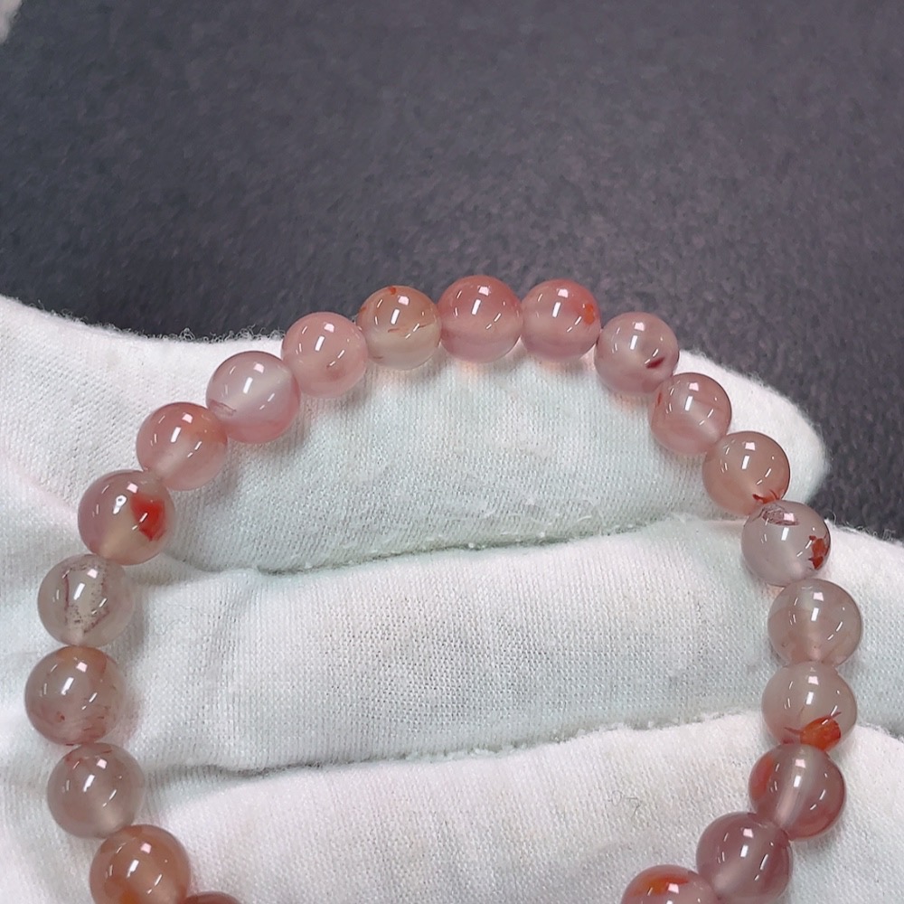 C34990867 South Red Agate Beaded Bracelet, Total Weight Approx. 15.12g, Bead Size About 7.6mm