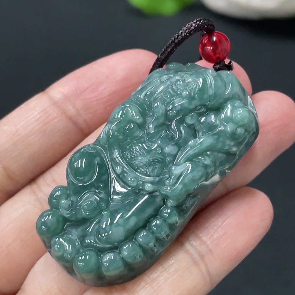 F31669078 Jadeite God of Wealth Pendant Total Weight Approx. 26.58g With Non-Grade A Beads