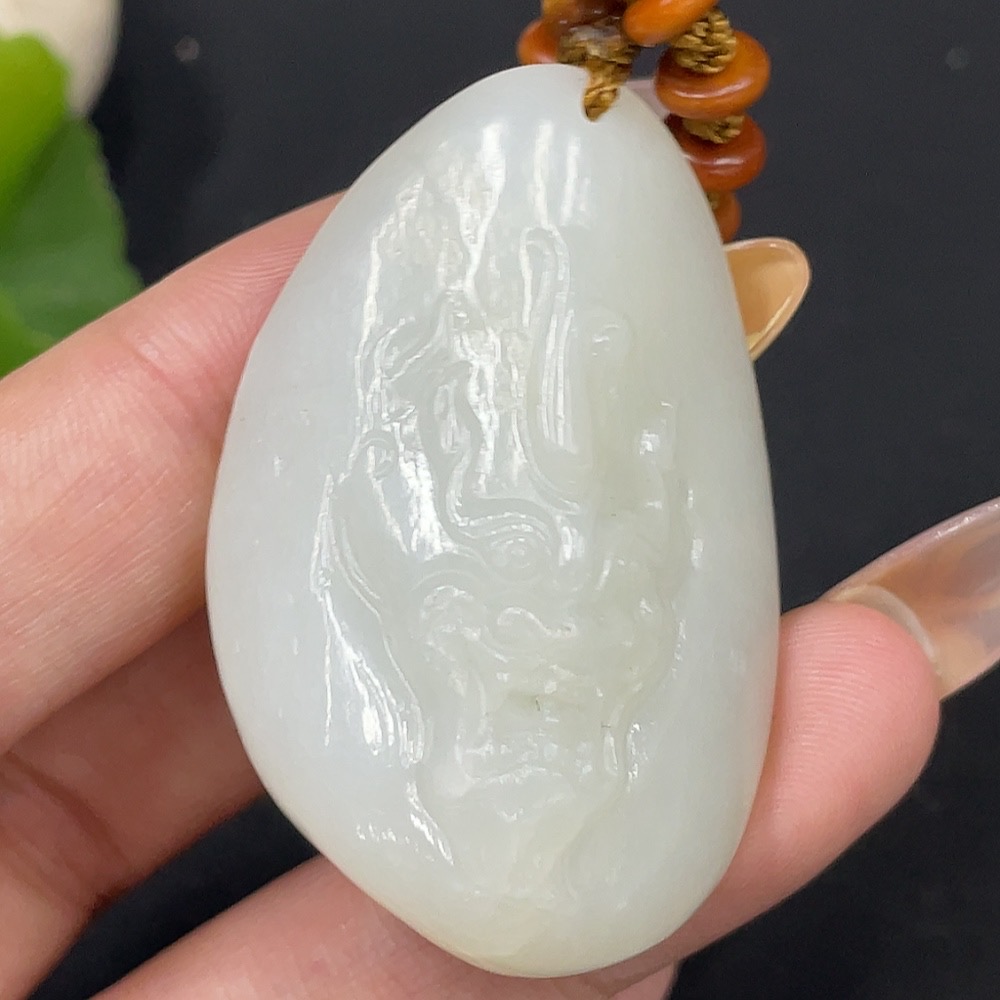 H30491519 Hetian Jade Pendant - Dragon Roaming the World, Undetermined Skin Color Origin, Chain Not Hetian Jade, Total Weight (Including Chain) Approx. 41.4g