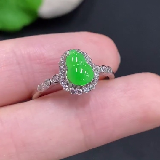 F31687543 Jadeite Gourd Inlay Ring, Non-Gold Inlay, Adjustable Size, Total Weight Approx. 1.8g