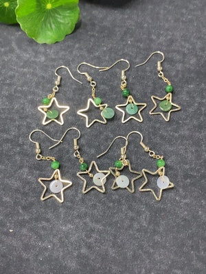 F34997930 Jadeite Inlaid Earrings Sell as a Lot Non-Gold Beads Non-A