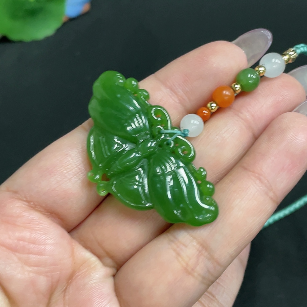 H34956173 Hetian Jade Jasper Pendant Butterfly Gross Weight Approx. [with rope] 17.3g Beads Not Hetian Jade