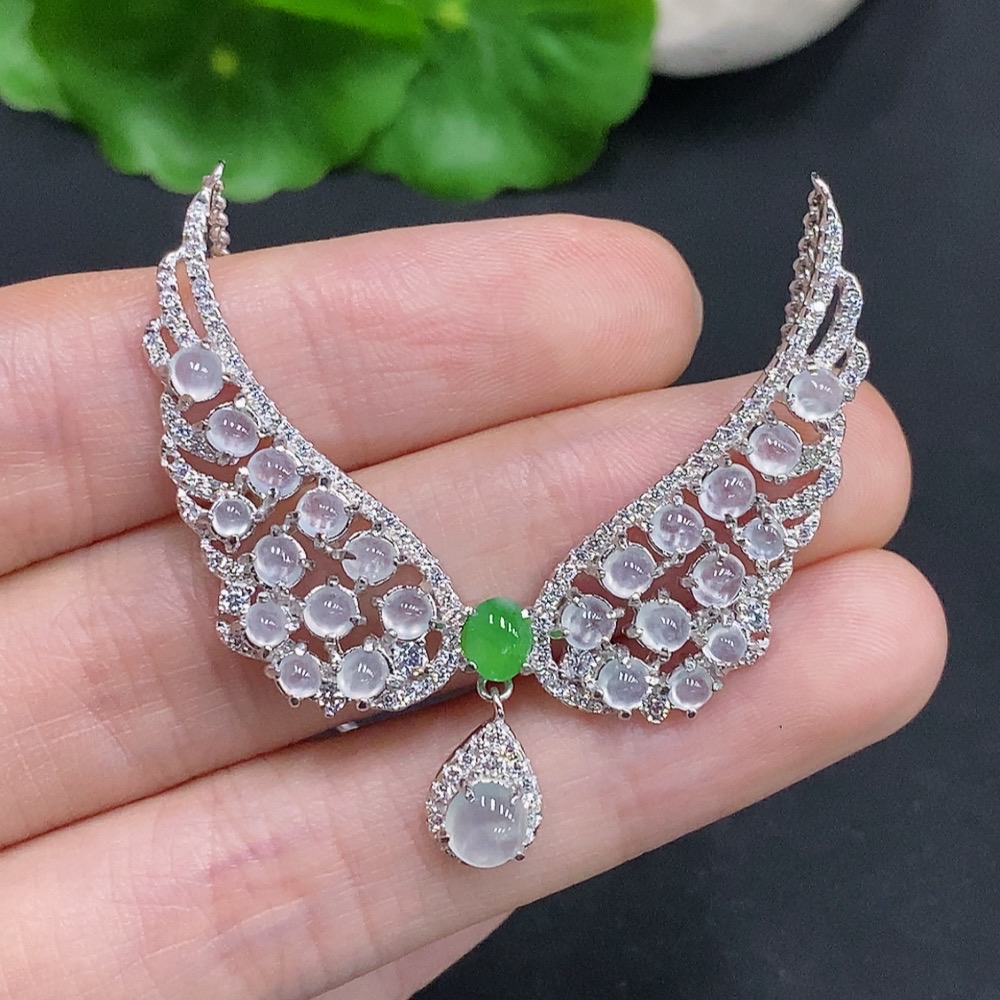 F33857288 Jadeite Cabochon Pendant Non-gold Setting Total Weight Approx. 8.5g (Incl. Chain)