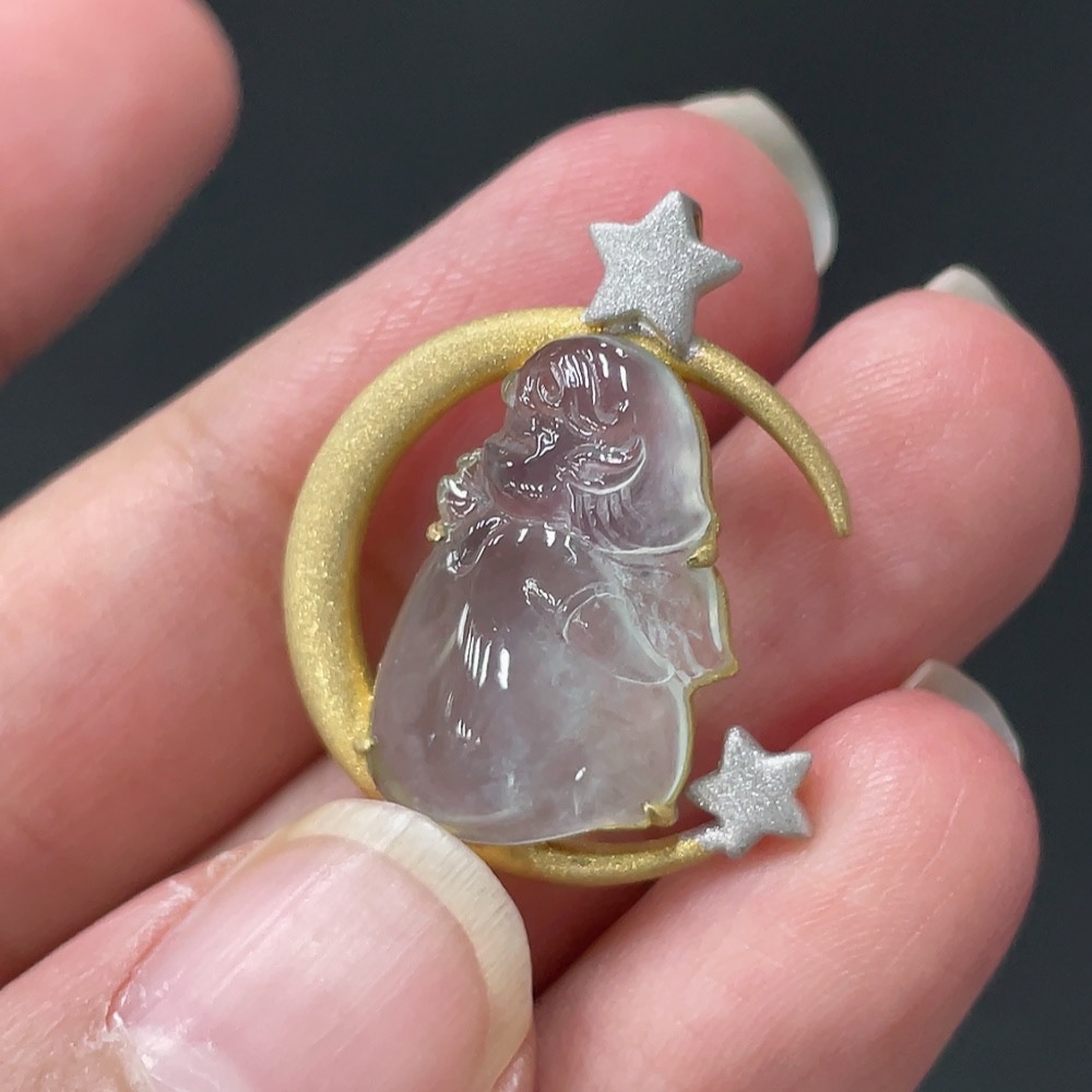 F21376856 Jadeite Angel Pendant with 18K Gold Setting, Approx. 3.37g