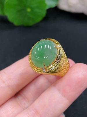 F31592767 Jadeite Cabochon Inlaid Ring 18K Gold Size 22 Total Weight Approx. 7.39g