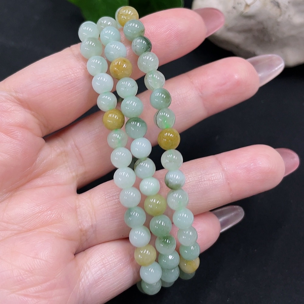 F34032901 Jadeite Beads Necklace Approx. 6mm Yellow Part Color Origin Undetermined Total Weight Approx. 31.66g