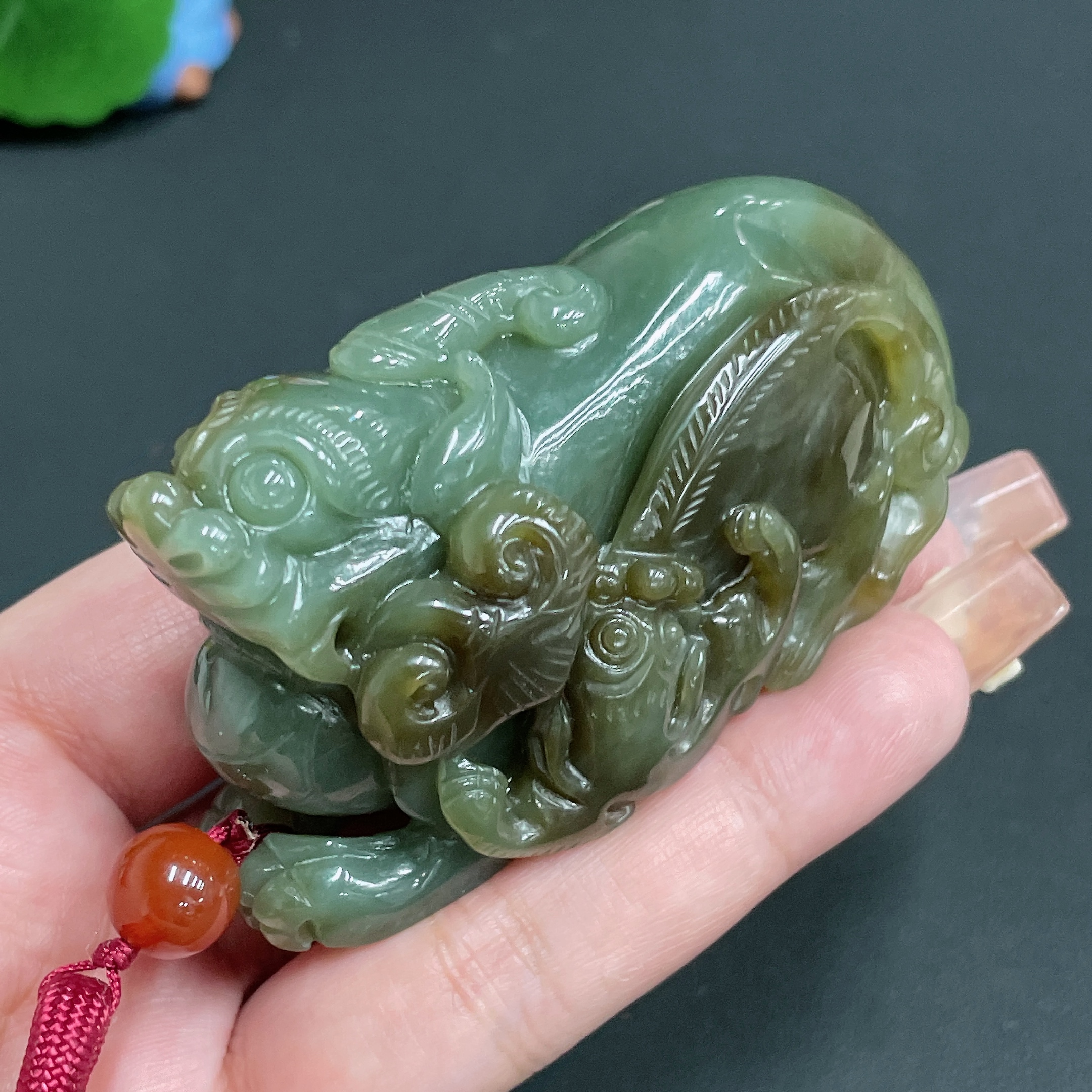 H21432075 Hetian Jade Pendant Pi Xiu with Non-Hetian Jade Accent Stone Total Weight Approx. (Including Rope) 158.2g
