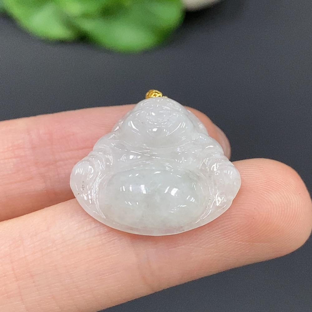 F17858657 Jadeite Buddha Pendant with 18K Gold Clasp, Total Weight 3.446g