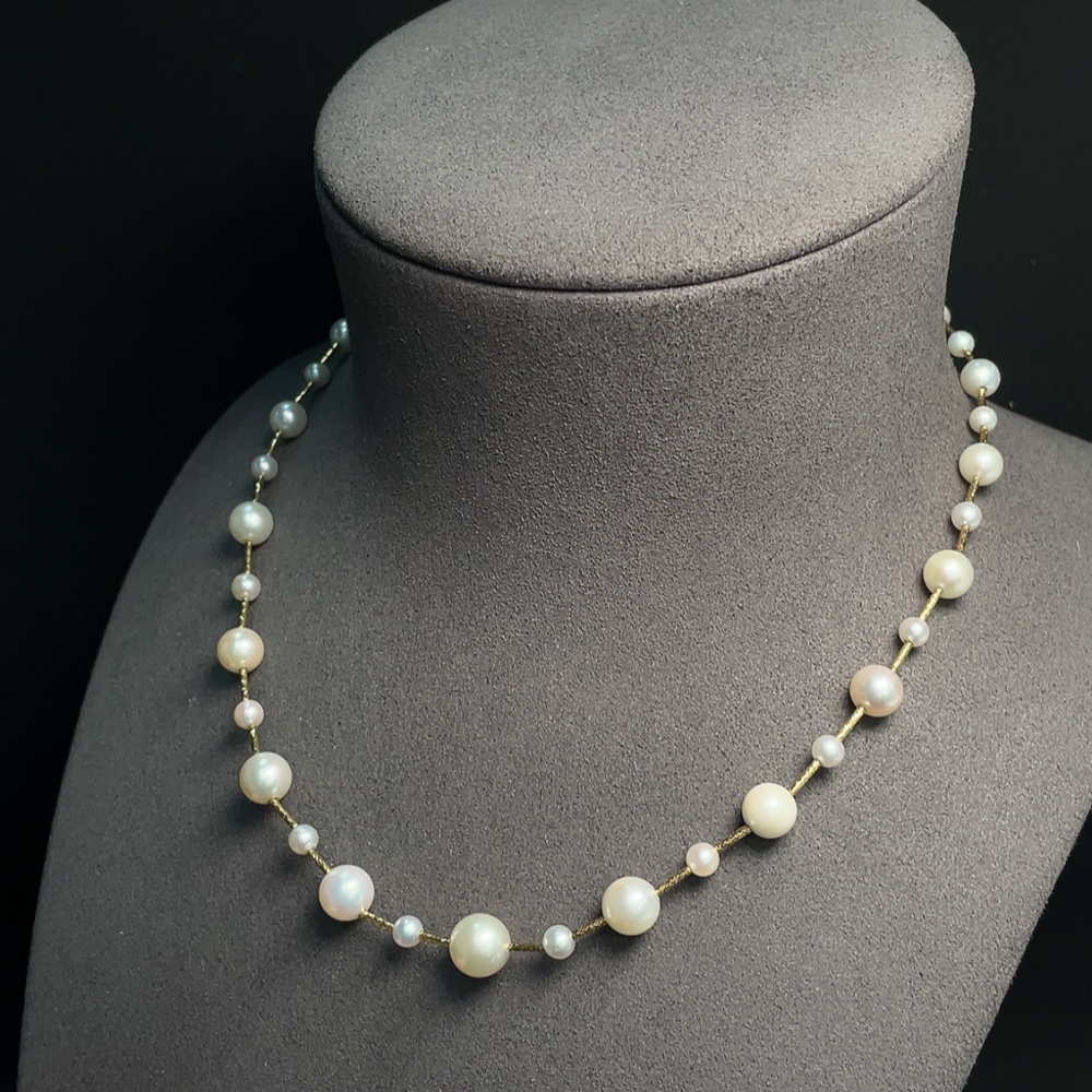C31682087 Seawater Pearl Necklace Marked Red Non-Gold Rest 18K Gold String Undetectable Total Weight Approx. 11.16g Size 4.3-8.4mm