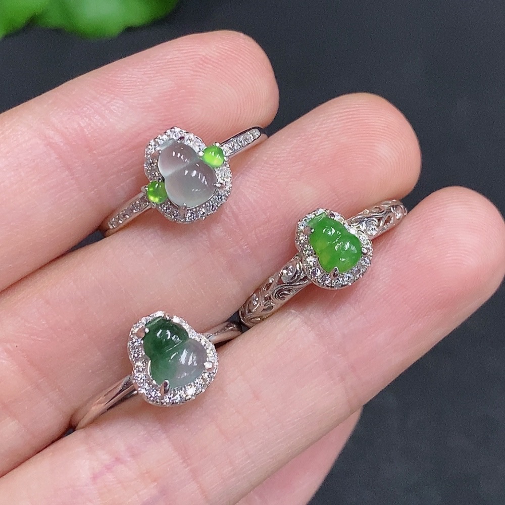 F33877253 Jadeite Gourd Inlay Ring Sell as a Lot Non-Gold Inlay Active Size
