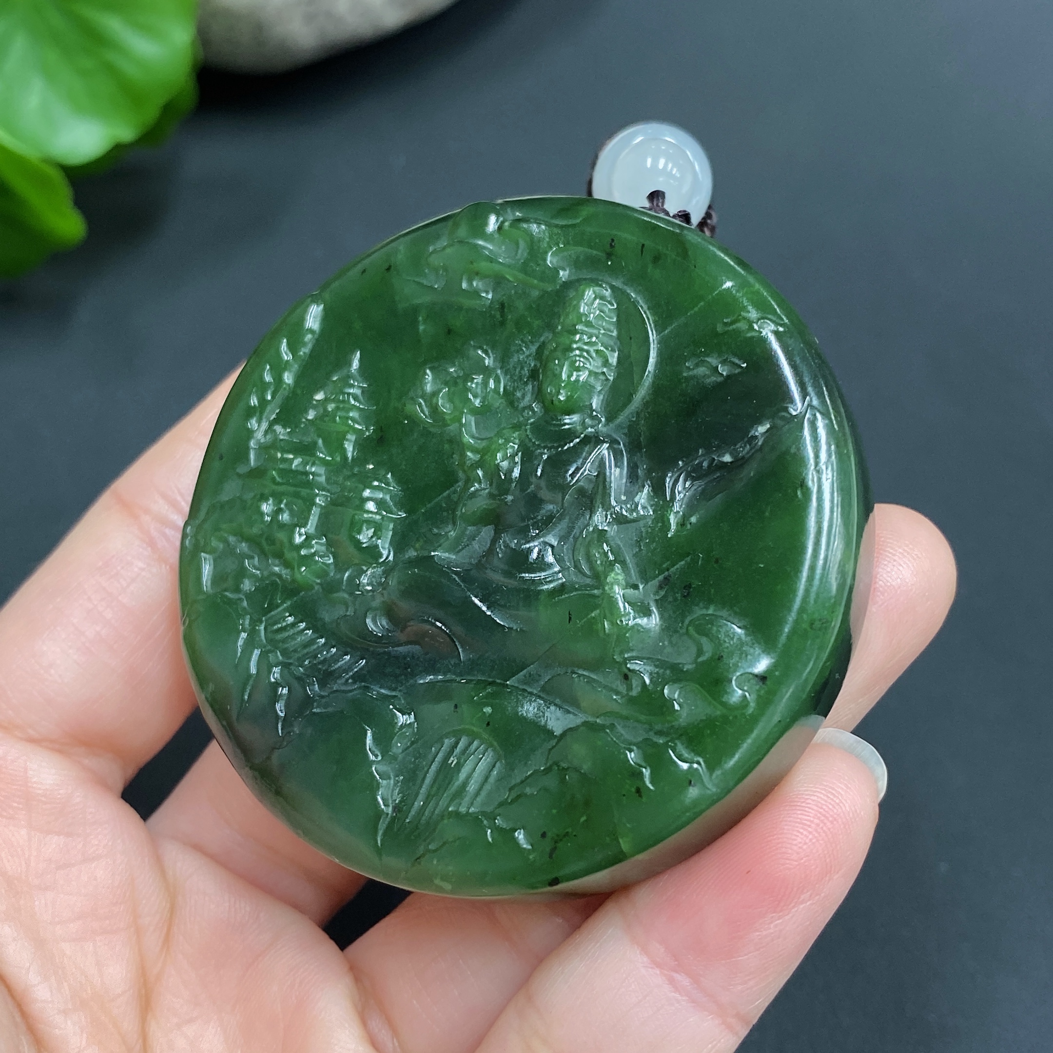 H14540287 Hetian Jade Pendant Guanyin Total Weight Approx. (including rope) 69g