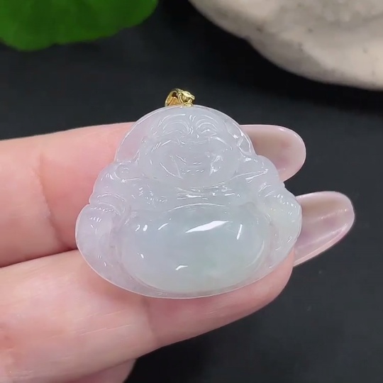 F34068538 Jadeite Buddha Pendant 18K Gold Total Weight Approx. 4.7g
