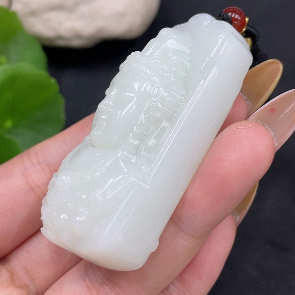 H31663761 Hetian Jade Pendant Guanyin with Other Mineral Components Total Weight Approx. (Including Rope) 68.5g
