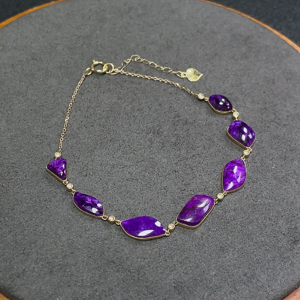 C31654975 Sugilite Bracelet with Other Mineral Components, Main Body Au 63%, Chain 18k Gold, Total Weight Approx. 2.74g, Stone Size 4.3-5.2mm