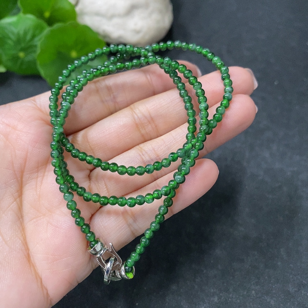 F34030535 Jadeite Bead Necklace Approx. 3mm Non-Gold Total Weight Approx. 9.62g