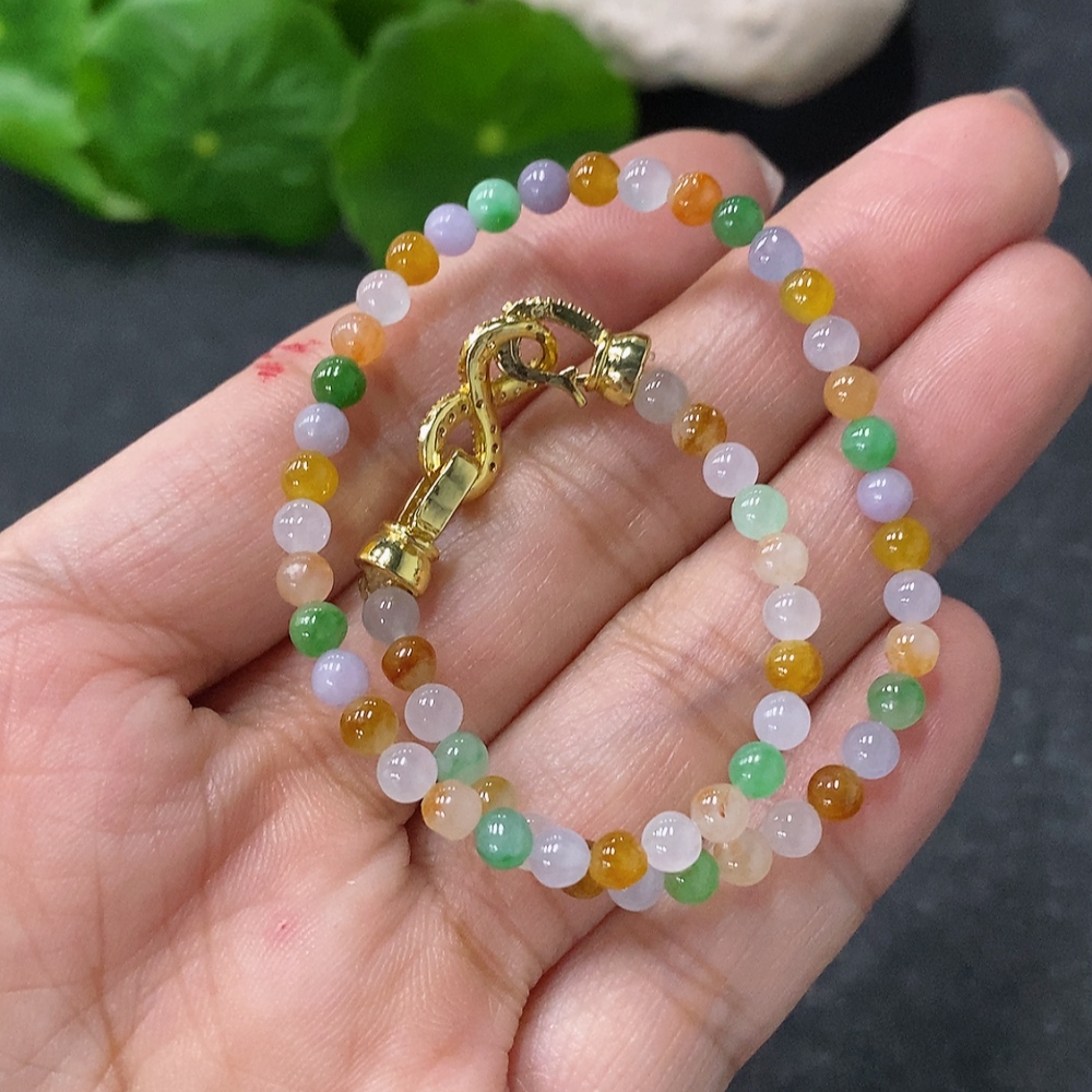 F34031117 Jadeite Beads Bracelet Approx.3.5mm Total Weight 6g Non-Gold Clasp Undetermined Yellow Bead Color Origin