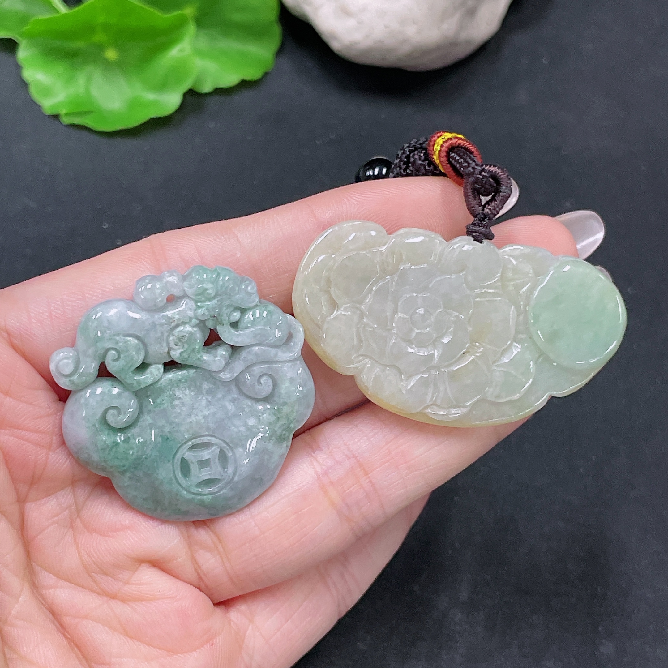 F35138113 Jadeite Pendants Sell as a Lot Ruyi + Blooming Wealth