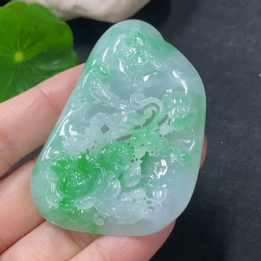 F33912389 Jadeite Pendant Birds Singing and Flowers Fragrant