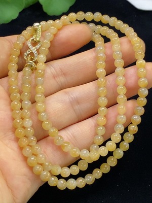 F34024091 Jadeite Bead Necklace Approx. 4.2mm Total Weight Approx. 22.95g Yellow Part Color Origin Undetermined Non-Gold