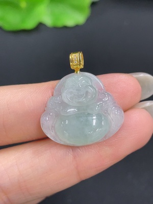 F41950176 翡翠挂件 佛公 扣头18k 配镶钻石 货品总重约3.67g