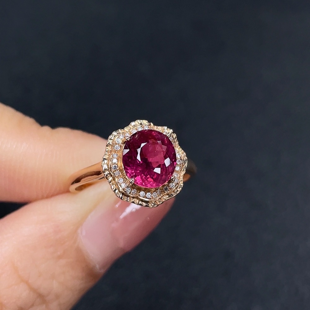 C32785373 18K Tourmaline Ring with Diamond Accents, Total Weight Approx. 2.43g, Size 14
