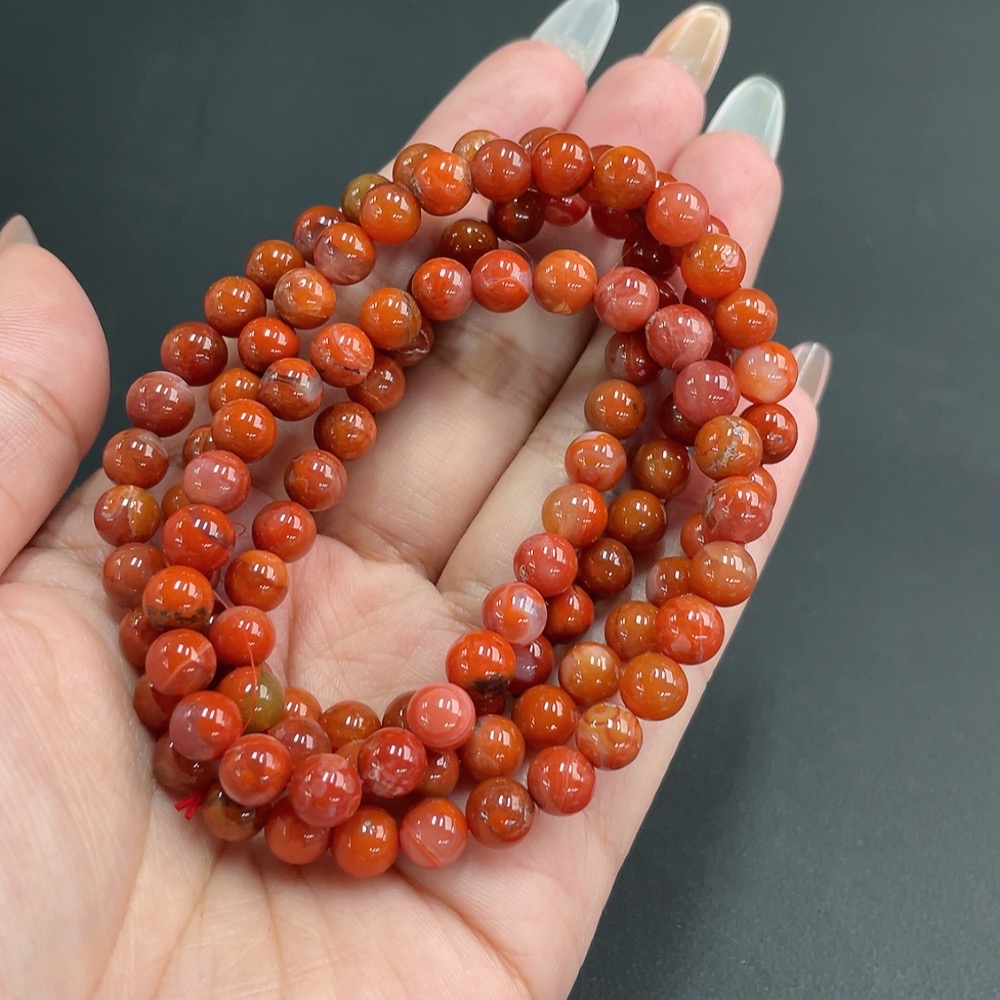 C17912779 South Red Agate Bead Strand Approximately 6.7mm Total Weight About 43.68g