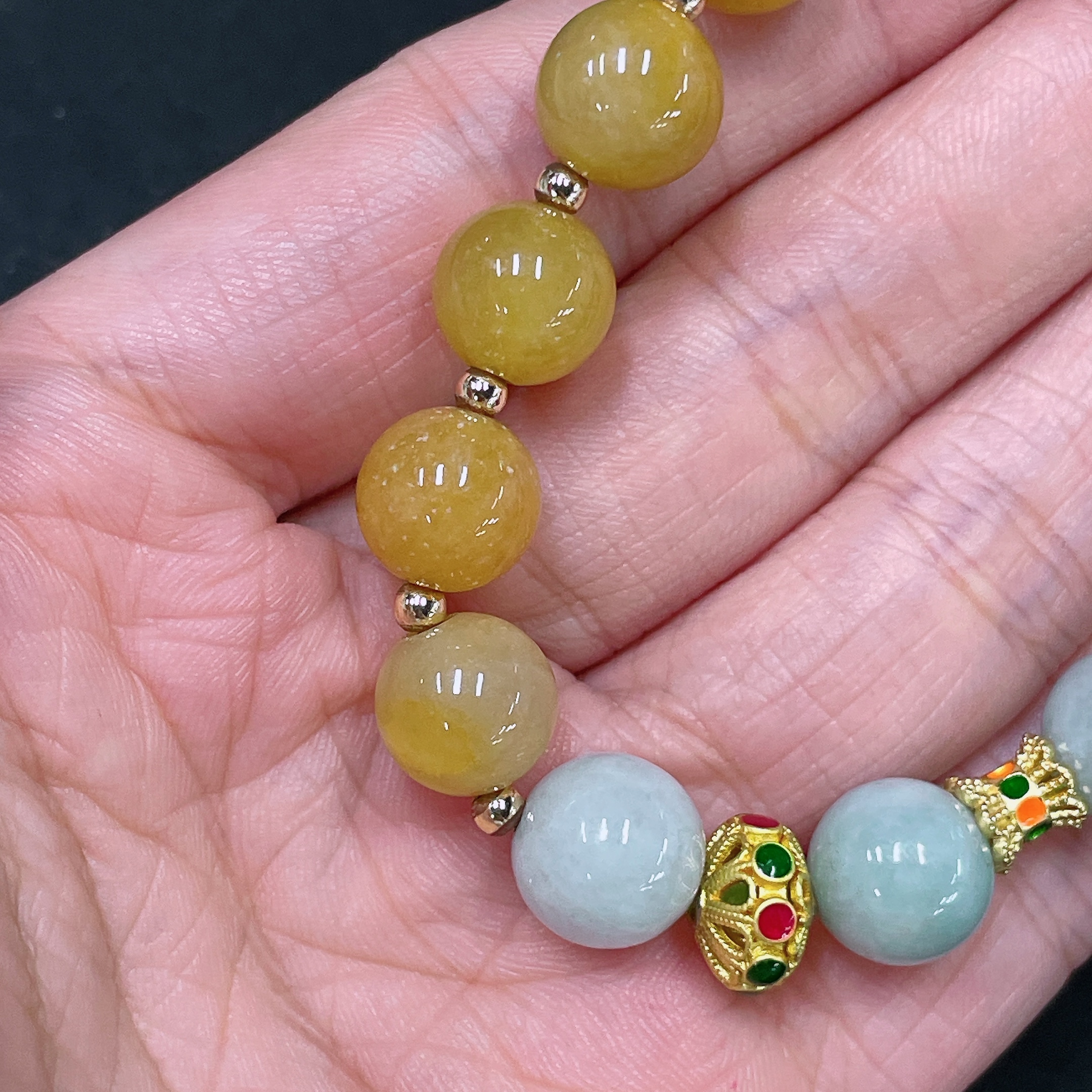 F34065317 Jadeite Bracelet Yellow Beads Non-A Total Weight Approx. 25.8g Size 10.8mm