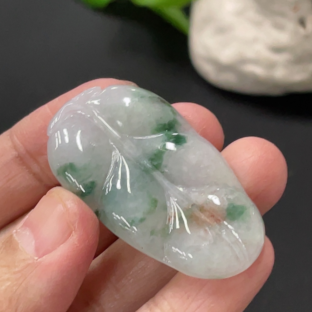 F34077642 Jadeite Leaf Pendant Total Weight Approx. 9.87g
