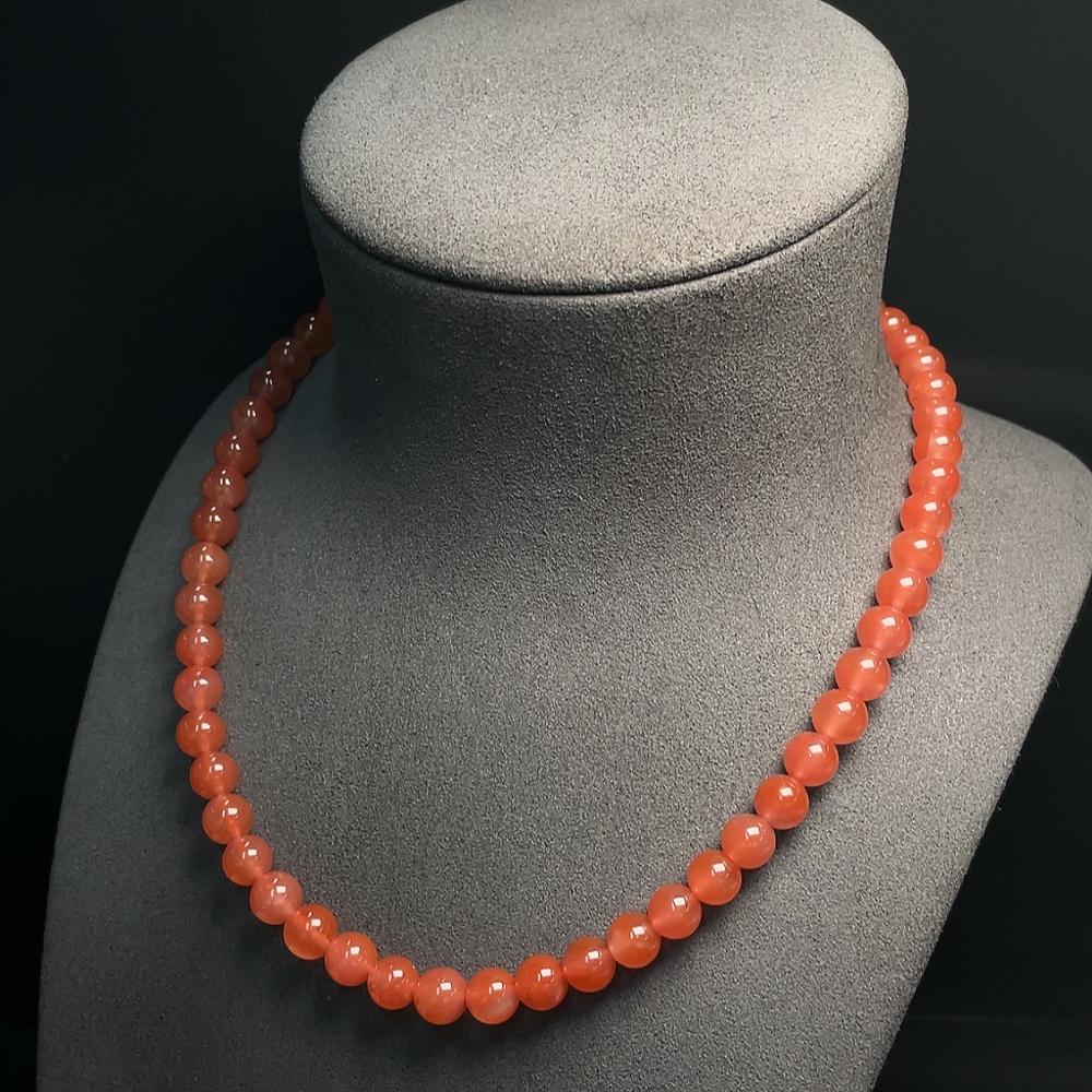 C34008137 Red Agate Beaded Necklace with Visible Organic Matter, Total Weight Approx. 42.25g, Size 8.1mm, Non-Gold