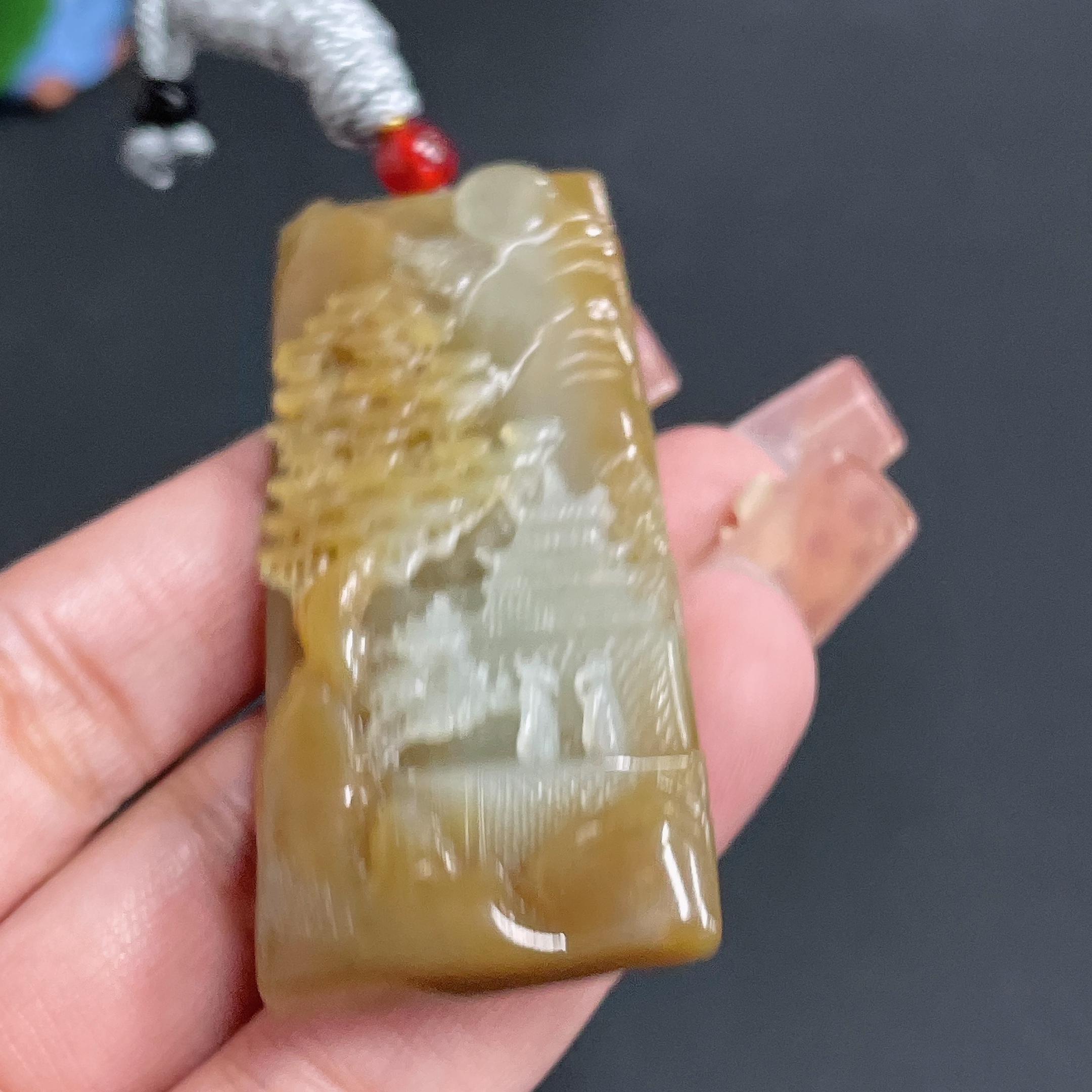 H22442127 Hetian Jade Pendant Landscape Plaque with Cord Total Weight 35.61g