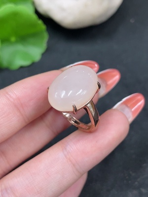 H35147888 Hetian Jade inlaid adjustable ring, non-gold inlaid, total weight about 5.8g