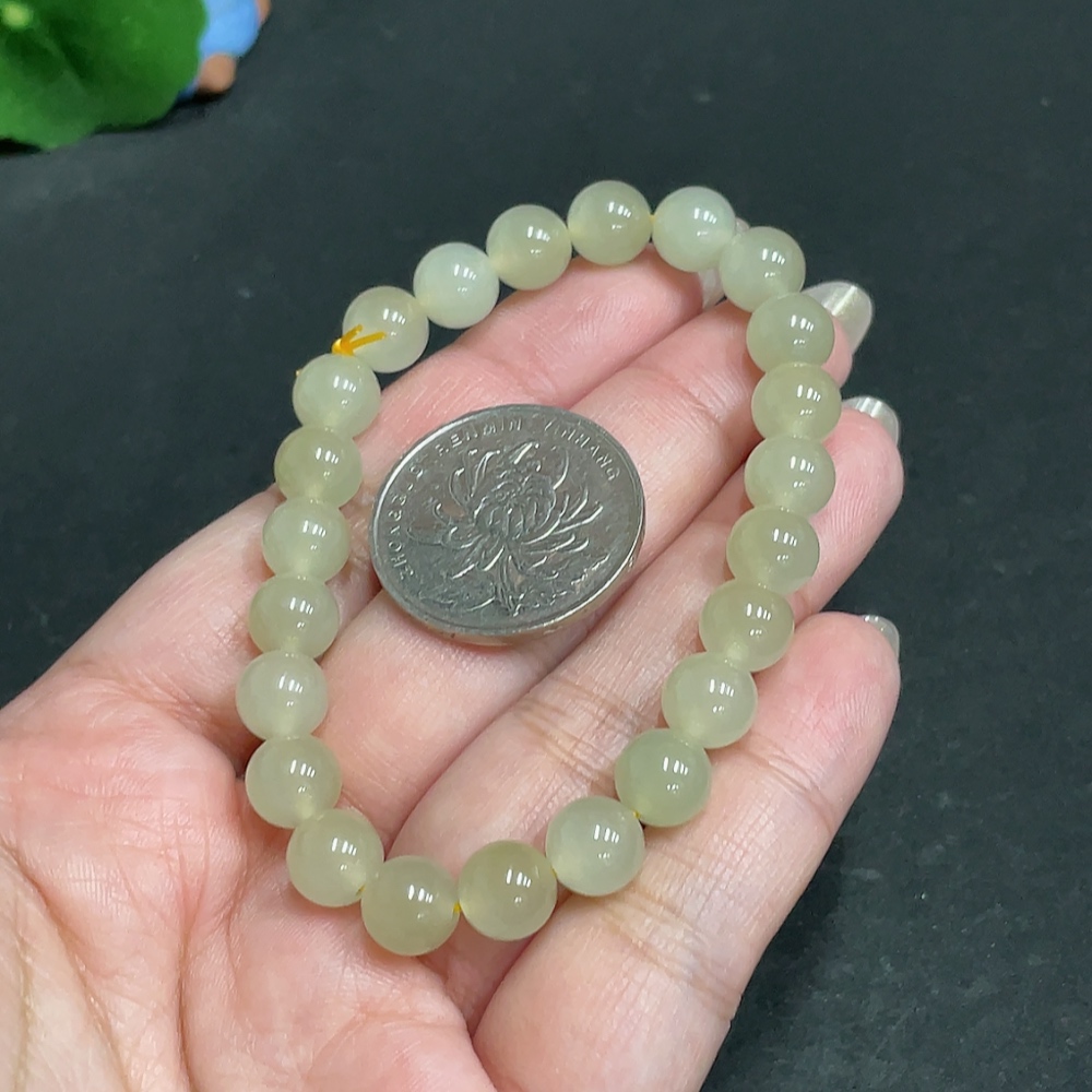 H30464530 Hetian Jade Bracelet, Approx. 7.7 mm Beads, Total Weight Approx. 18.6g