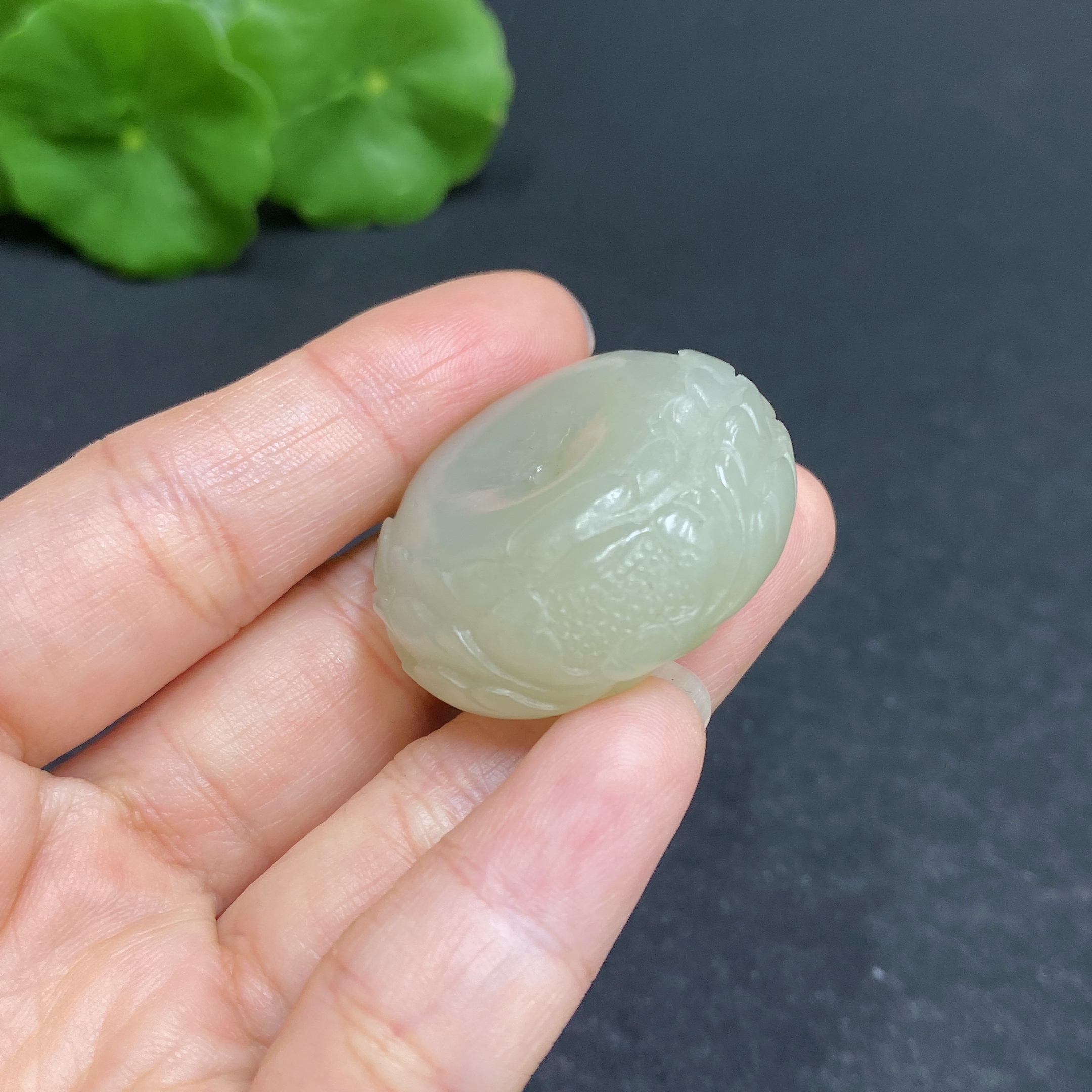 H32794986 Hetian Jade Pendant Carved Flower Button Total Weight Approx. 25.8g