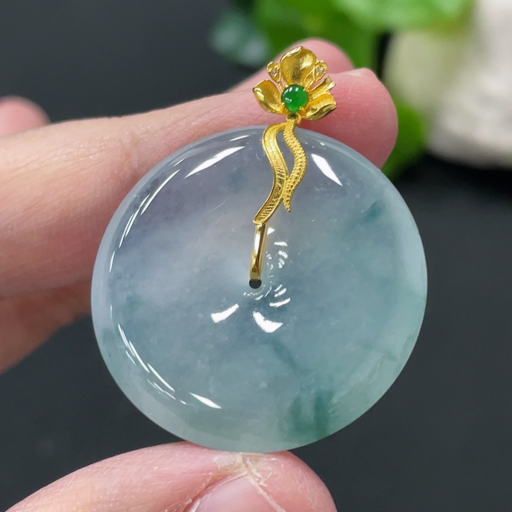 F35145496 Jadeite Pendant Peace Buckle 18k Total Weight Approx. 10.16g