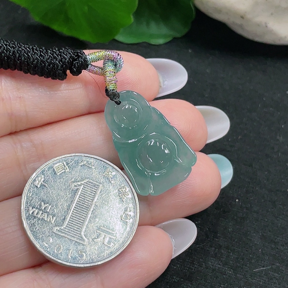 F33873748 Jadeite Standing Buddha Pendant Total Weight Approx. 4.4g (Including Rope Weight)