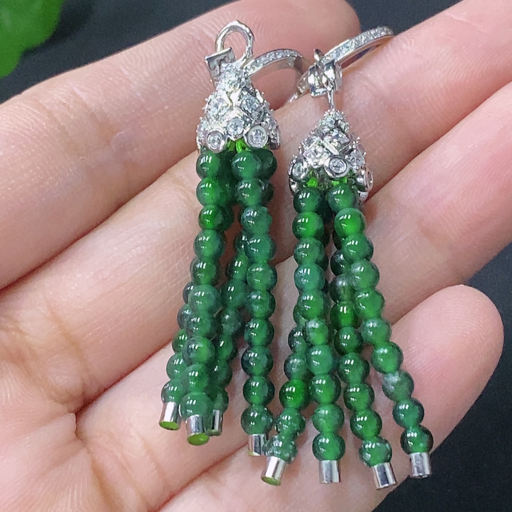 F31614762 Jadeite Inlaid Earrings Non-Gold Total Weight Approx. 6.9g