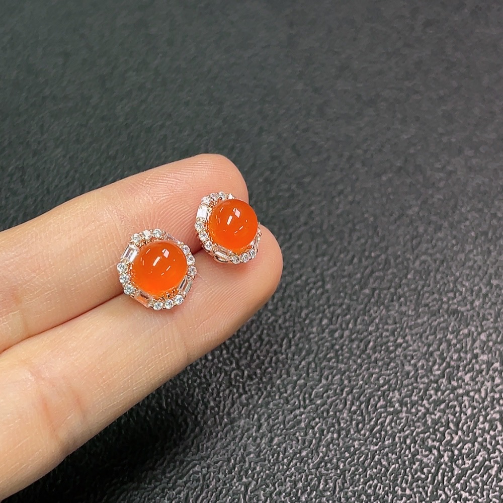 C33870069 South Red Agate Earrings Non-Gold Total Weight Approx. 2.15g Size 7.2mm