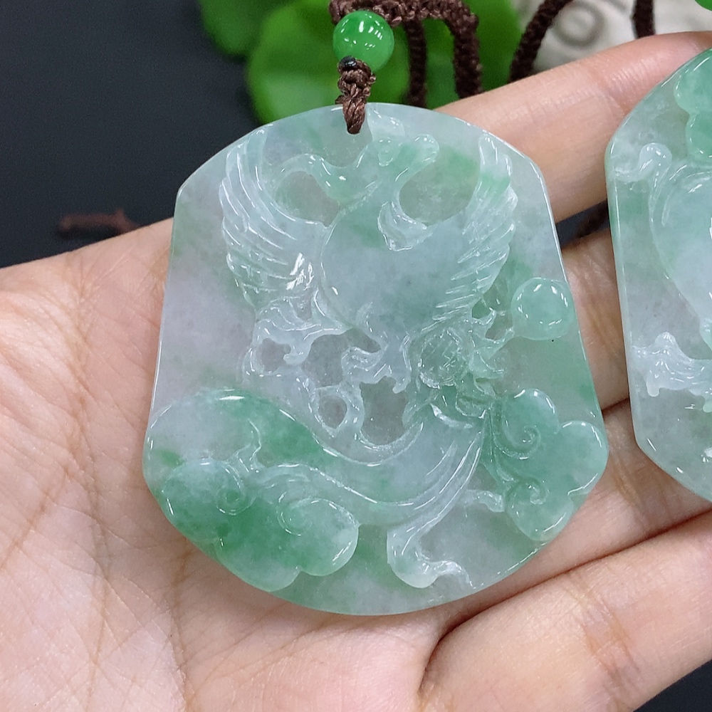 F30452367 Jadeite Dragon and Phoenix Auspicious Pendant (with non-A grade beads)