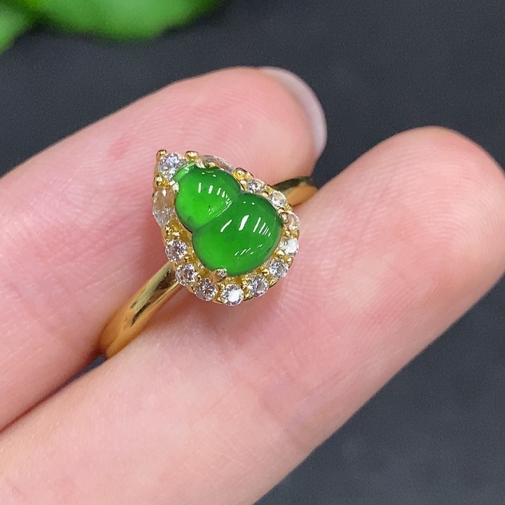 F34967475 Jadeite Gourd Inlaid Ring Non-Gold Inlaid Adjustable Size Total Weight Approx. 2g
