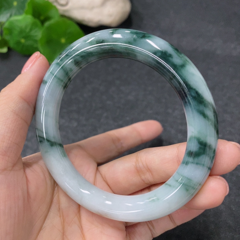 F34976910 Jadeite Round Bangle Bracelet Size 54mm Total Weight Approximately 53.311g Containing Other Mineral Components
