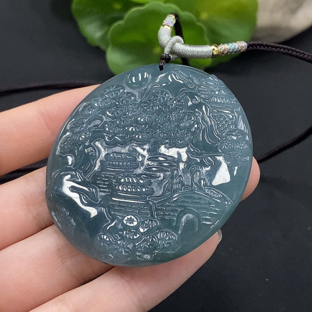 F35114615 Jadeite Landscape Pendant Total Weight Approx. 32.22g