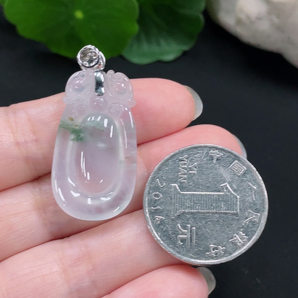 F31579752 Jadeite Fortune Shell Pendant 18K Gold Total Weight Approx. 6.1g (With Diamond Accents)