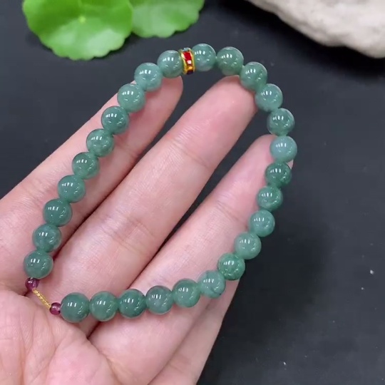 F27123254 Jadeite Bracelet Total Weight Approx.13.04g Oblong Beads 18k Rest Non-Gold Size Approx.6.7mm