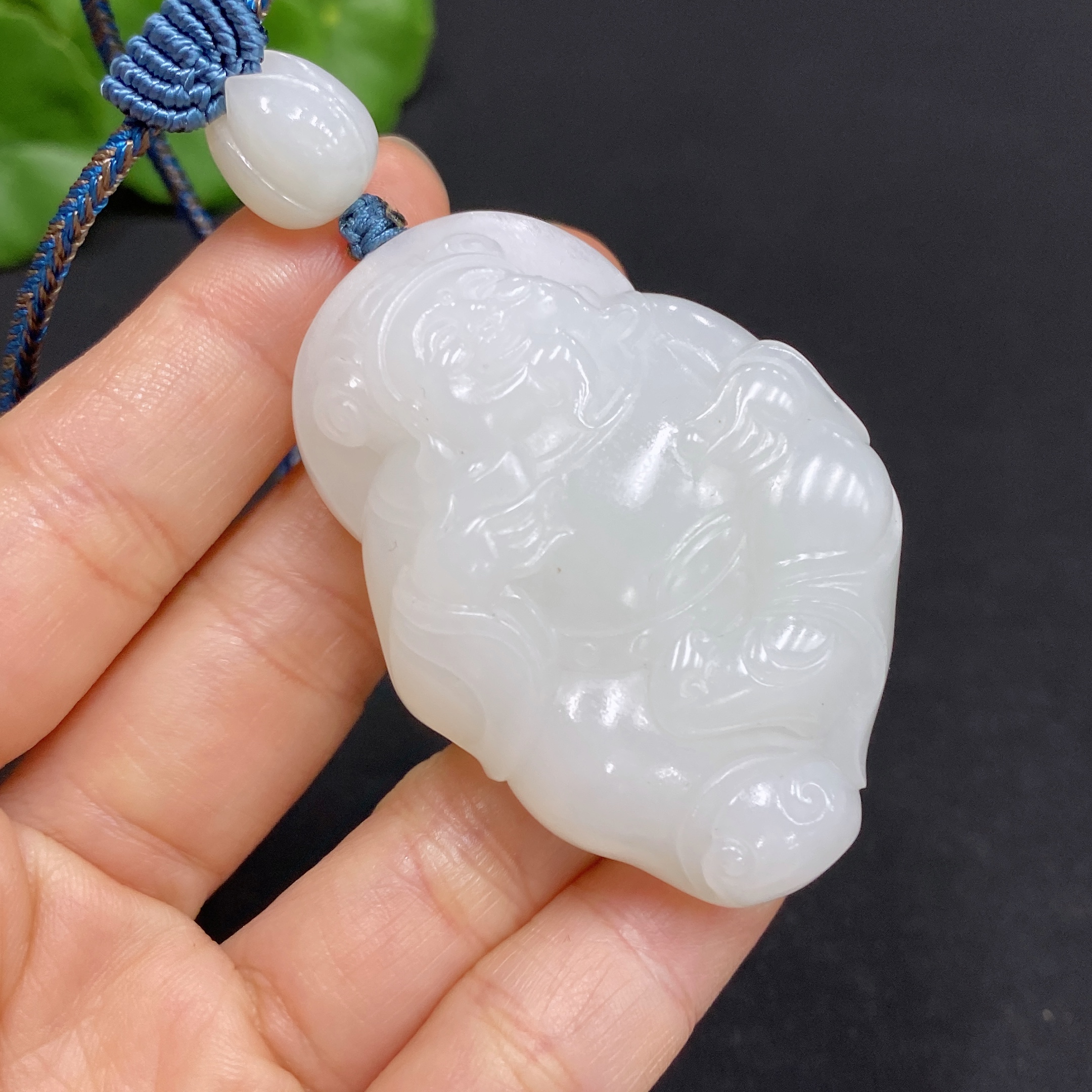 H31601937 Hetian Jade Pendant    God of Wealth    Total Weight (including rope): 48.8g