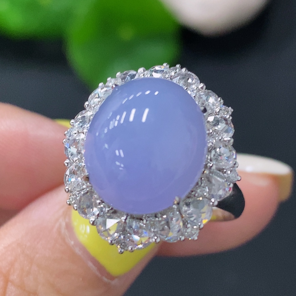 F28252590 Jadeite Inlaid Ring 18k with Diamond Size 14 Total Weight Approx. 7.35g