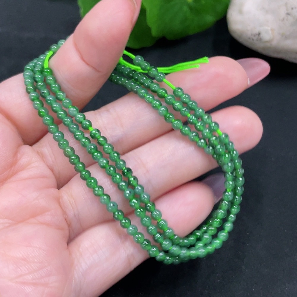 F34983105 Jadeite Beaded Necklace Approximately 3mm Total Weight About 7.9g